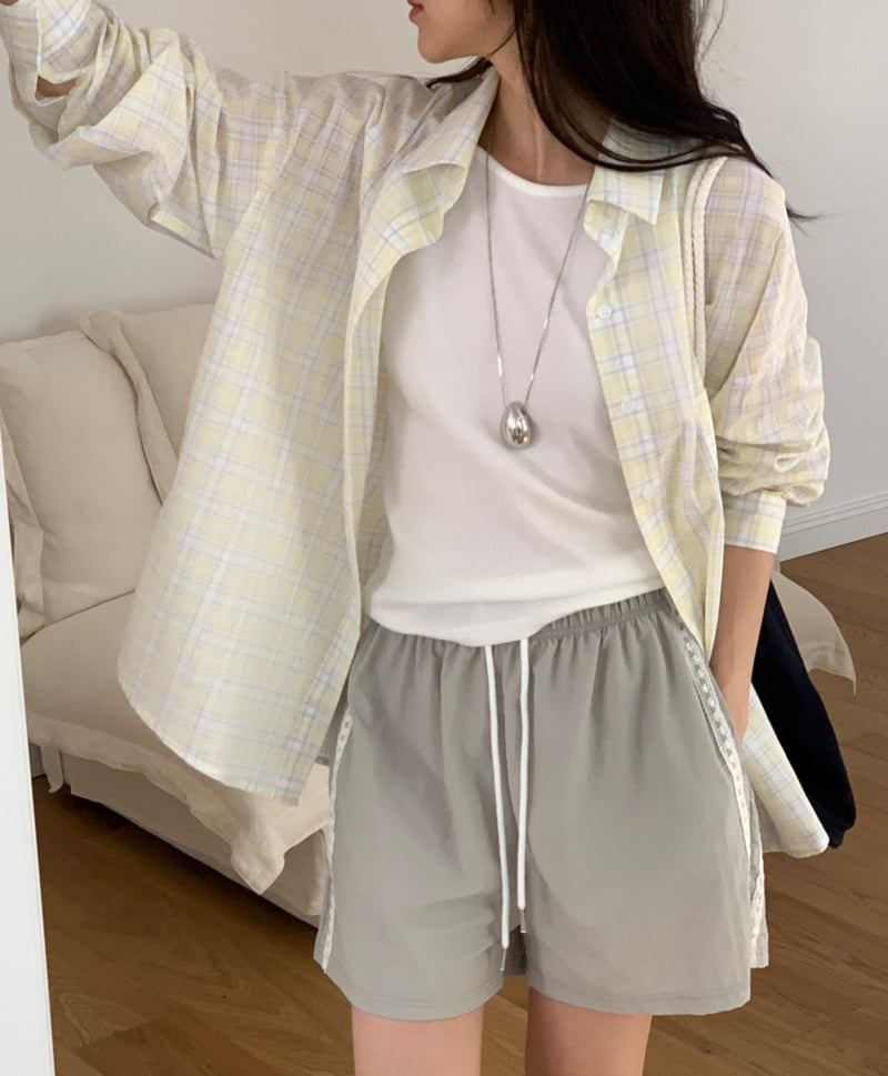 Osense - Korean Women Fashion - #womensfashion - Parfait Punching Check Shirt - 9