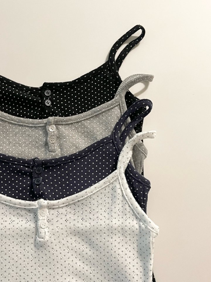 Osense - Korean Women Fashion - #womensfashion - Kitsch Dot Button Sleeveless