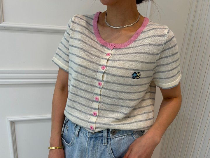 Pearls room - Korean Women Fashion - #momslook - Smile Stripe Knit Cardigan - 9