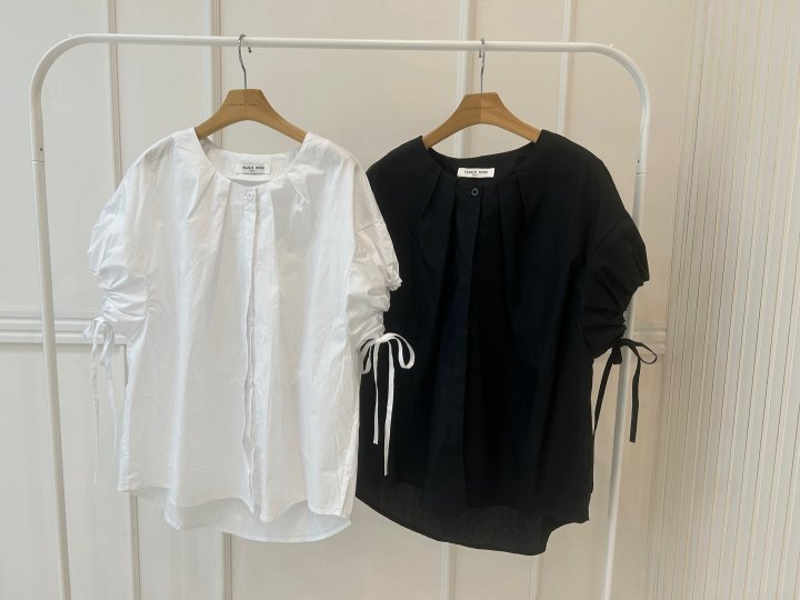 Pearls room - Korean Women Fashion - #momslook - Pintuck Strap Blouse - 12