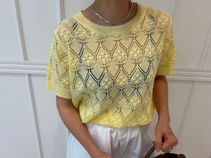 Pearls room - Korean Women Fashion - #momslook - Scotch Short Sleeve Knit - 3