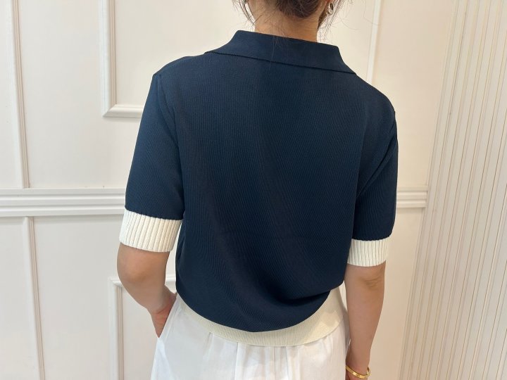 Pearls room - Korean Women Fashion - #momslook - Two-Tone Contrast Short Sleeve Knit Cardigan - 10