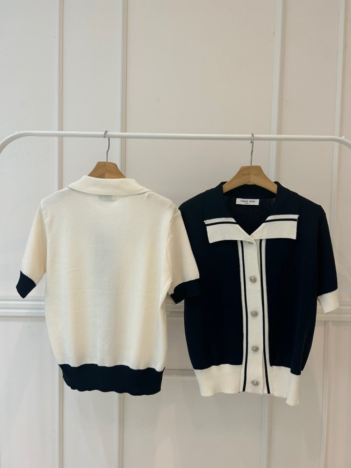 Pearls room - Korean Women Fashion - #momslook - Two-Tone Contrast Short Sleeve Knit Cardigan - 12