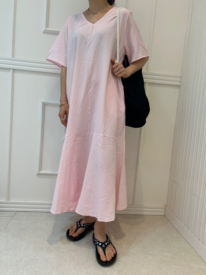 Pearls room - Korean Women Fashion - #momslook - V-Flare One-piece