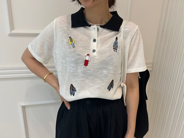 Pearls room - Korean Women Fashion - #momslook - Shasha Collar Short Sleeve Knit - 10