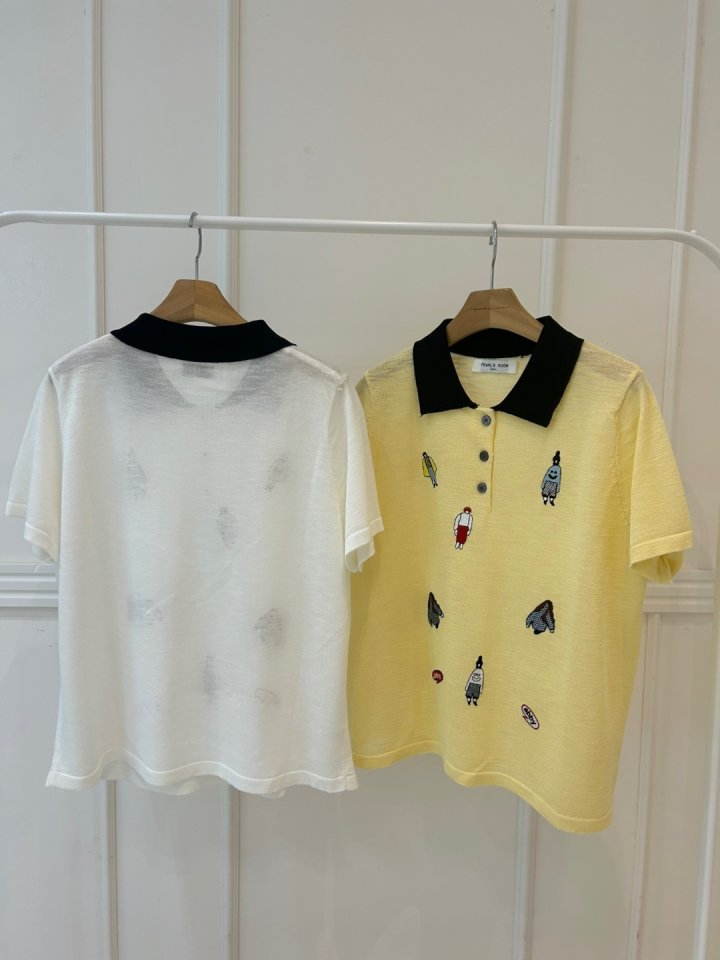 Pearls room - Korean Women Fashion - #momslook - Shasha Collar Short Sleeve Knit - 12