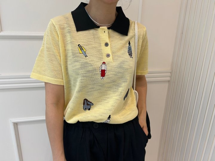Pearls room - Korean Women Fashion - #momslook - Shasha Collar Short Sleeve Knit - 2
