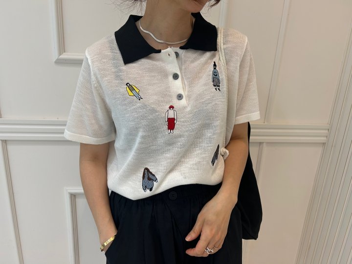 Pearls room - Korean Women Fashion - #momslook - Shasha Collar Short Sleeve Knit - 6