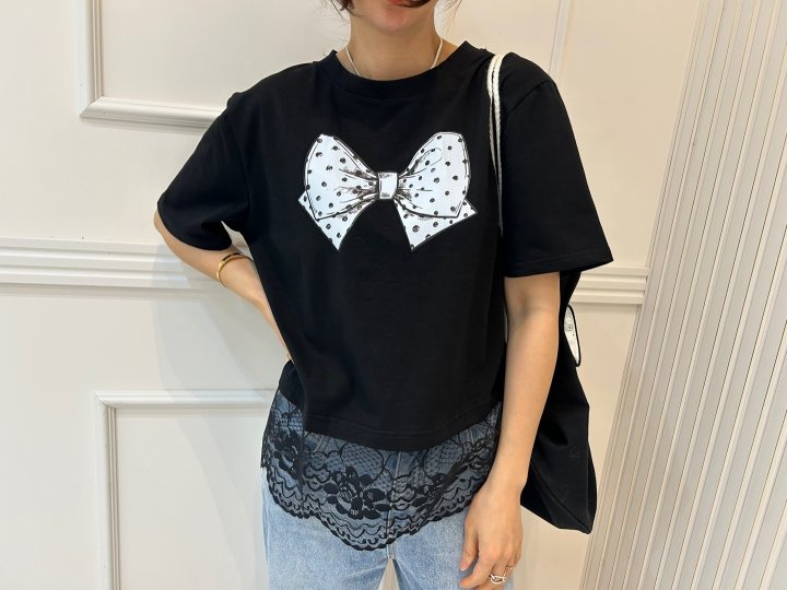 Pearls room - Korean Women Fashion - #womensfashion - Ribbon Lace Tee - 4