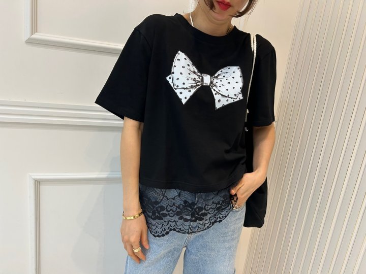 Pearls room - Korean Women Fashion - #momslook - Ribbon Lace Tee - 6