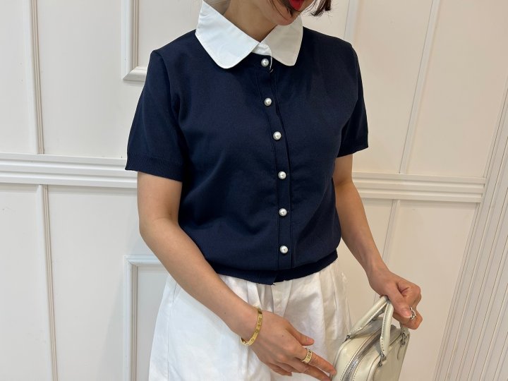 Pearls room - Korean Women Fashion - #womensfashion - Pearl Collar Knit Cardigan - 4