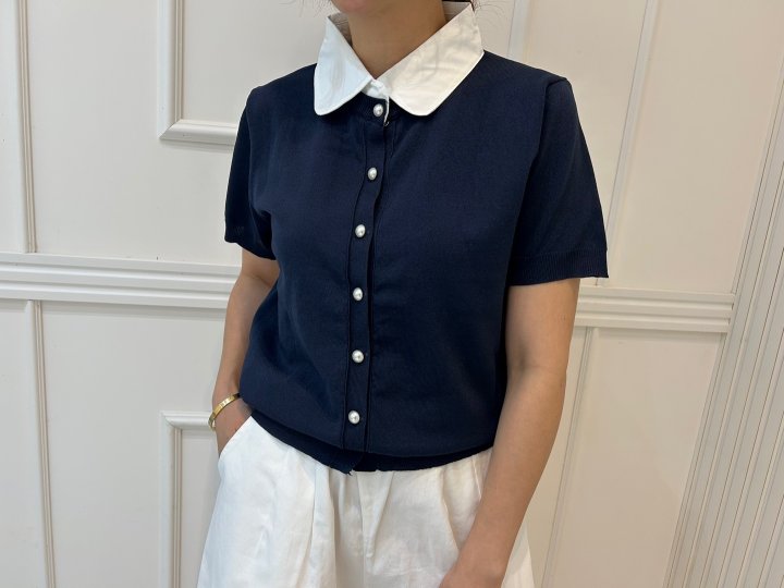Pearls room - Korean Women Fashion - #momslook - Pearl Collar Knit Cardigan - 5