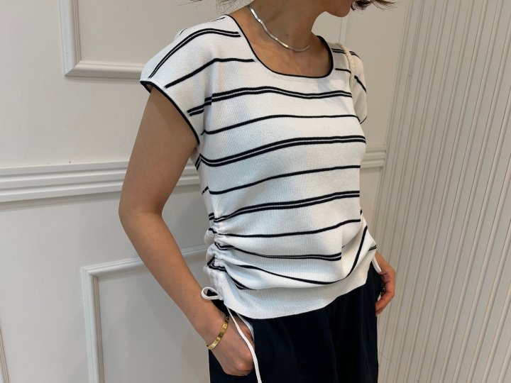 Pearls room - Korean Women Fashion - #momslook - Boat Neck String Short Sleeve Knit - 10