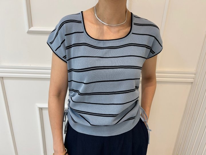Pearls room - Korean Women Fashion - #momslook - Boat Neck String Short Sleeve Knit - 12