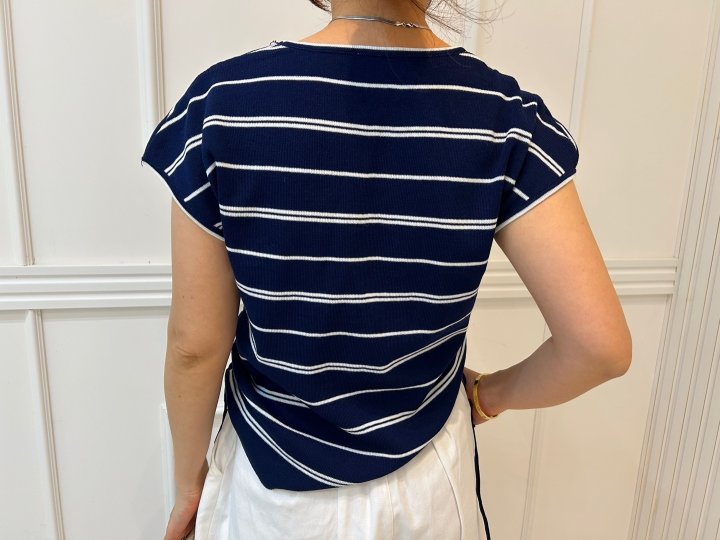 Pearls room - Korean Women Fashion - #momslook - Boat Neck String Short Sleeve Knit - 6