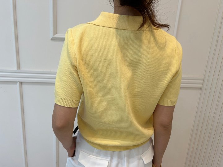 Pearls room - Korean Women Fashion - #momslook - Slit Short Sleeve  Embroidery Knit - 5