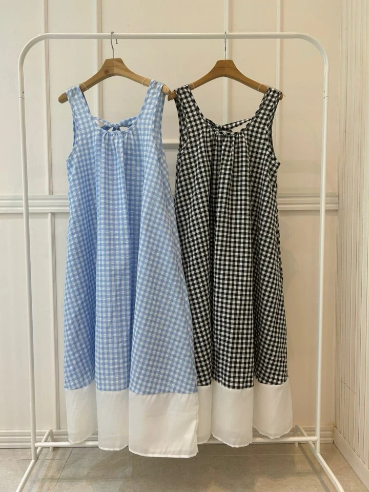 Pearls room - Korean Women Fashion - #momslook - Check Contrast Sleeveless One-piece - 12