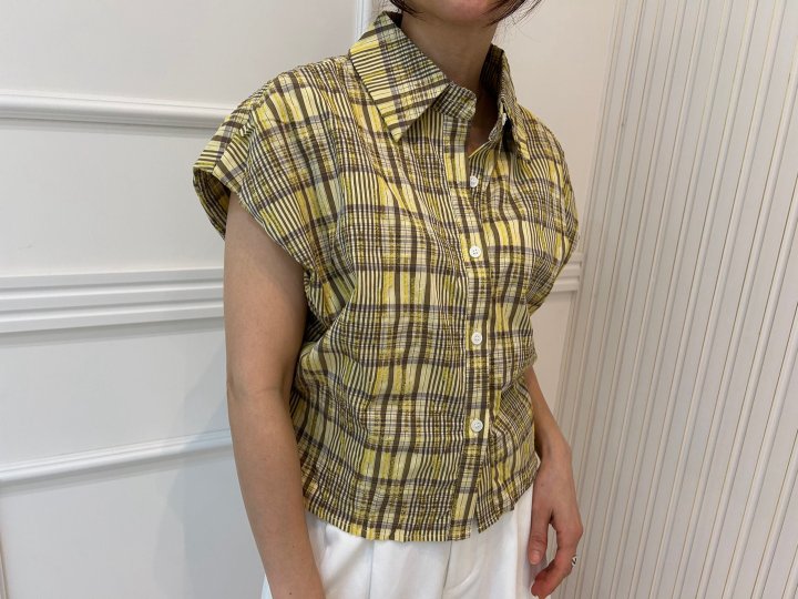 Pearls room - Korean Women Fashion - #momslook - Check Back Band Shirt - 10