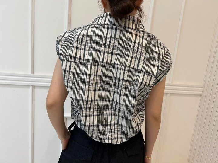 Pearls room - Korean Women Fashion - #womensfashion - Check Back Band Shirt - 4