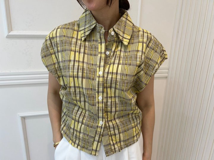 Pearls room - Korean Women Fashion - #momslook - Check Back Band Shirt - 6