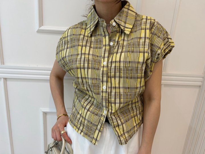 Pearls room - Korean Women Fashion - #momslook - Check Back Band Shirt - 8