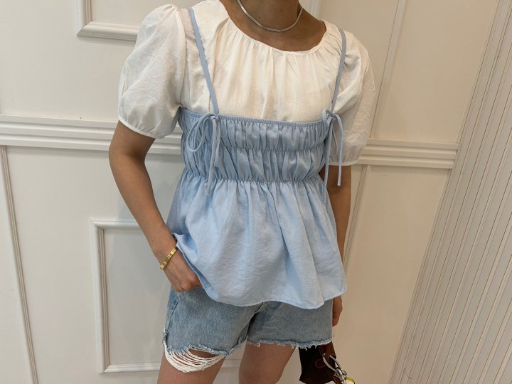 Pearls room - Korean Women Fashion - #momslook - Smocked Blouse Set 