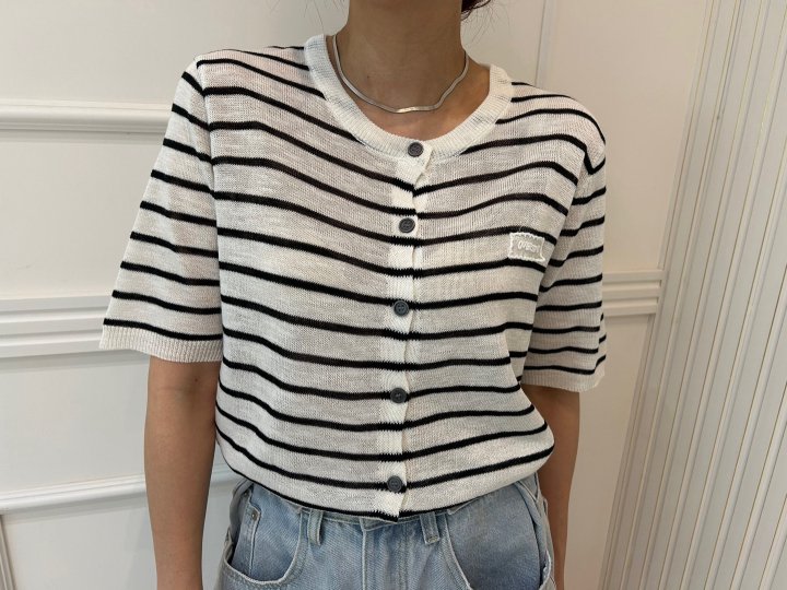 Pearls room - Korean Women Fashion - #momslook - Stripe Lace Patch Cardigan - 11