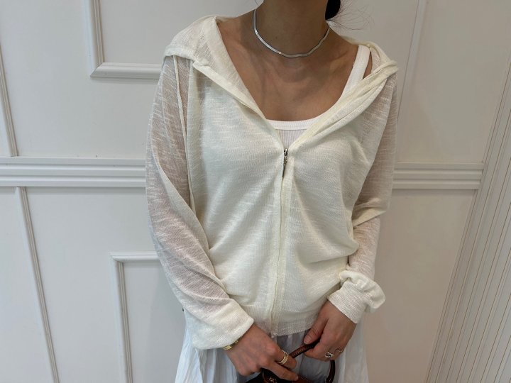 Pearls room - Korean Women Fashion - #momslook - Slub Hoodie Knit Cardigan - 12