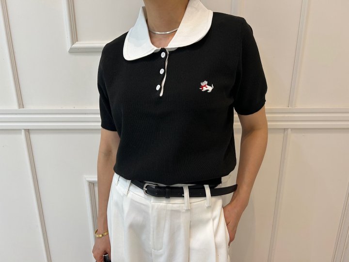 Pearls room - Korean Women Fashion - #pursuepretty - Contrast Round Collar Short Sleeve Knit - 7