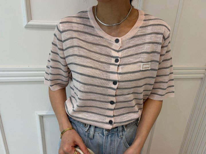 Pearls room - Korean Women Fashion - #pursuepretty - Stripe Lace Patch Cardigan - 5