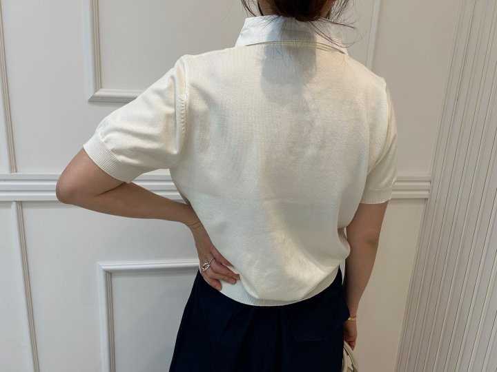 Pearls room - Korean Women Fashion - #restrostyle - Pearl Collar Knit Cardigan - 11