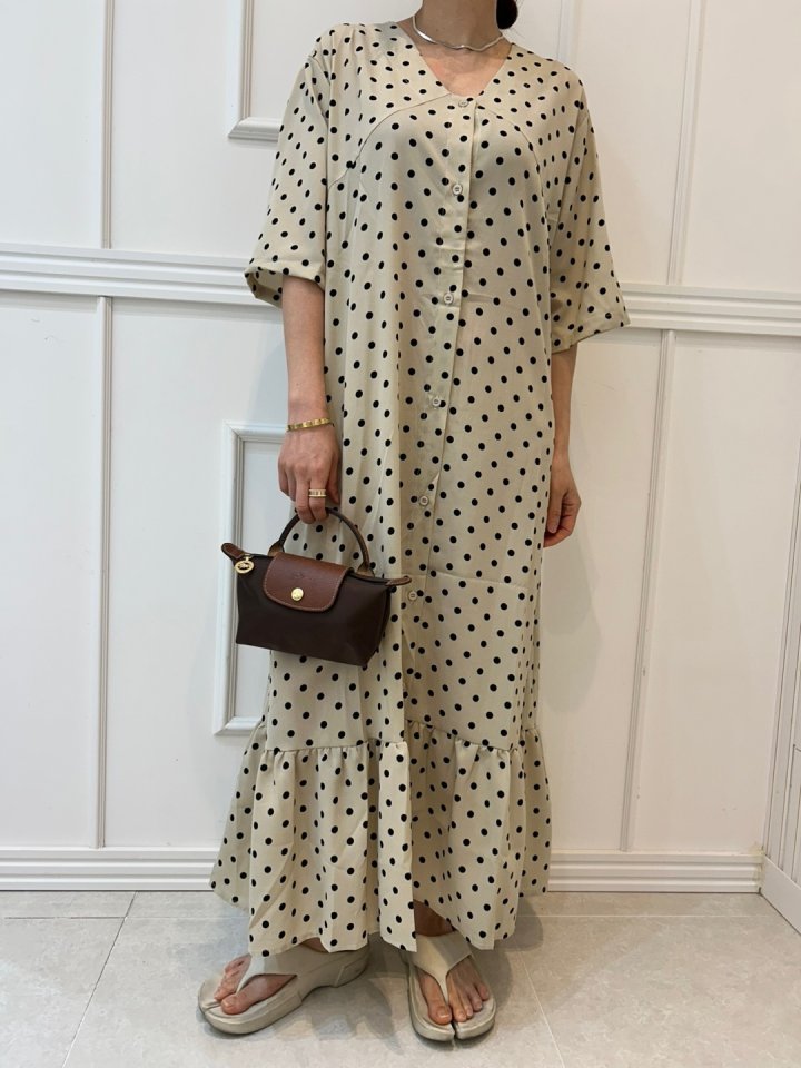 Pearls room - Korean Women Fashion - #restrostyle - Dot Flare One-piece - 7
