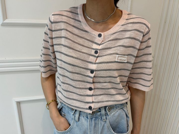 Pearls room - Korean Women Fashion - #restrostyle - Stripe Lace Patch Cardigan - 6