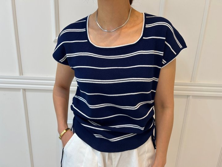 Pearls room - Korean Women Fashion - #romanticstyle - Boat Neck String Short Sleeve Knit - 2