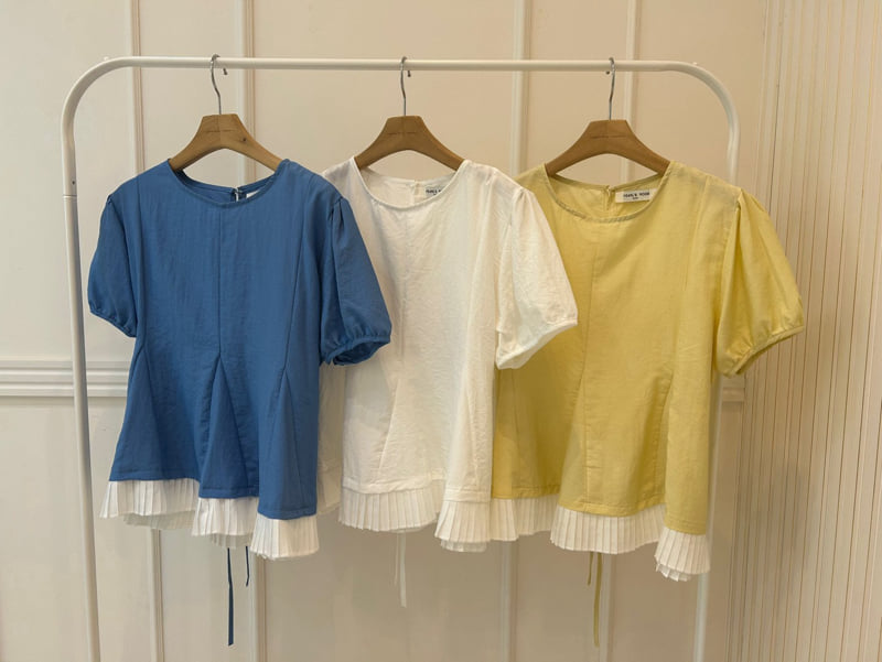 Pearls room - Korean Women Fashion - #romanticstyle - Pleated Side Blouse - 12