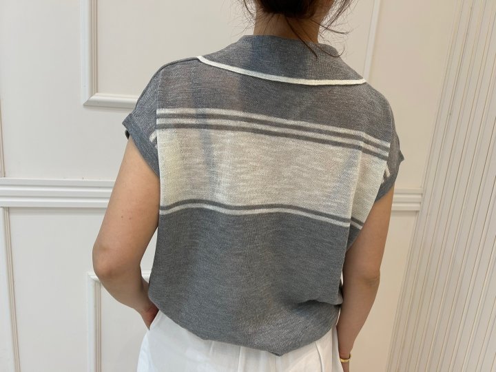 Pearls room - Korean Women Fashion - #shopsmall - Stripe Contrast Short Sleeve Knit - 10