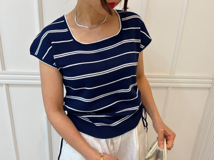 Pearls room - Korean Women Fashion - #shopsmall - Boat Neck String Short Sleeve Knit - 3