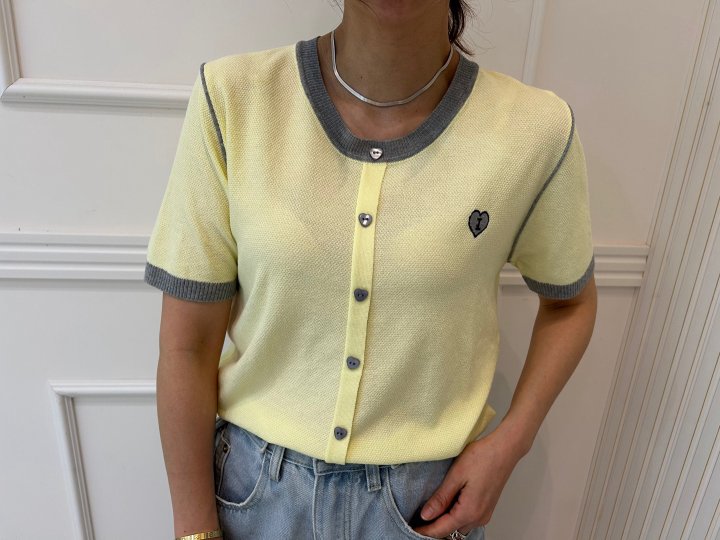 Pearls room - Korean Women Fashion - #shopsmall - Heart Embroidery Short Sleeve Knit - 6