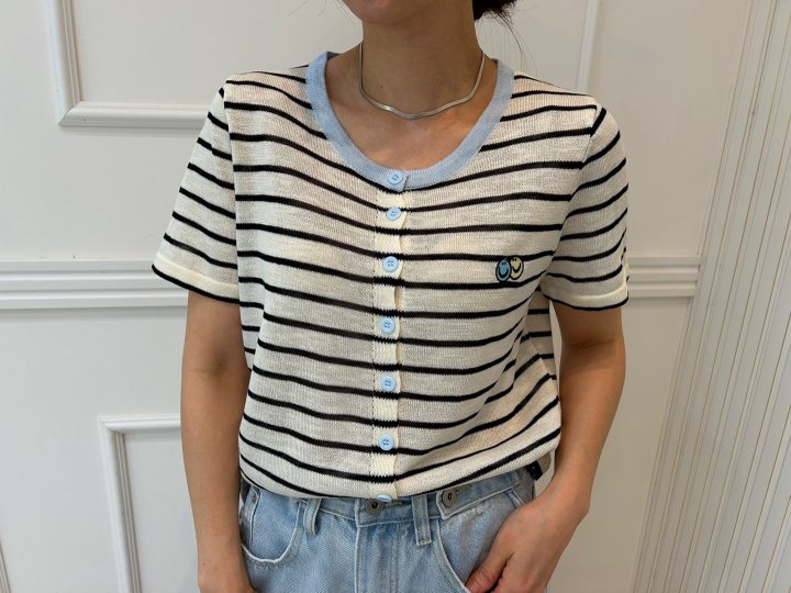 Pearls room - Korean Women Fashion - #thatsdarling - Smile Stripe Knit Cardigan