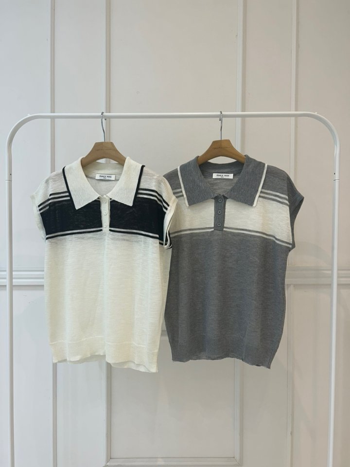 Pearls room - Korean Women Fashion - #thatsdarling - Stripe Contrast Short Sleeve Knit - 11