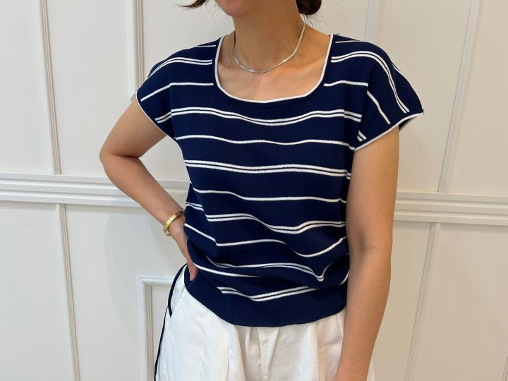 Pearls room - Korean Women Fashion - #shopsmall - Boat Neck String Short Sleeve Knit - 4