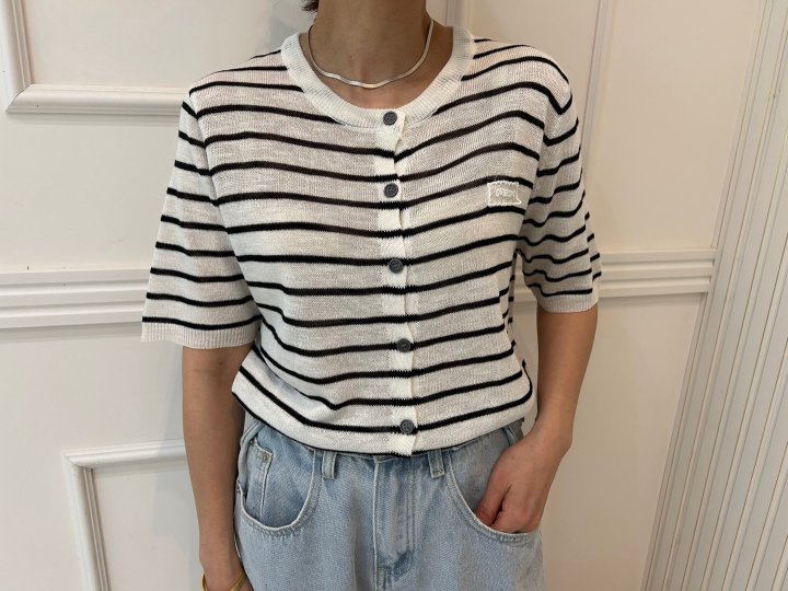 Pearls room - Korean Women Fashion - #thatsdarling - Stripe Lace Patch Cardigan - 9