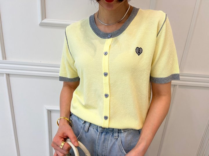 Pearls room - Korean Women Fashion - #thatsdarling - Heart Embroidery Short Sleeve Knit - 7