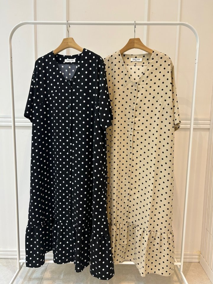 Pearls room - Korean Women Fashion - #thelittlethings - Dot Flare One-piece - 11