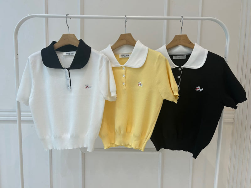 Pearls room - Korean Women Fashion - #thelittlethings - Contrast Round Collar Short Sleeve Knit - 12