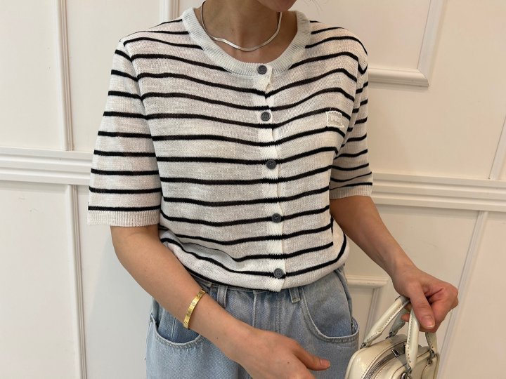 Pearls room - Korean Women Fashion - #thelittlethings - Stripe Lace Patch Cardigan - 10