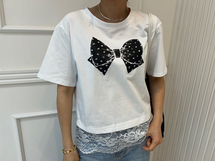 Pearls room - Korean Women Fashion - #vintageinspired - Ribbon Lace Tee - 10