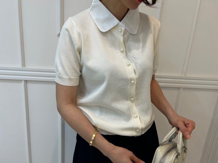 Pearls room - Korean Women Fashion - #vintageinspired - Pearl Collar Knit Cardigan - 8