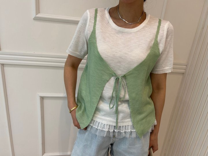 Pearls room - Korean Women Fashion - #vintageinspired - Layered Vest Knit - 2
