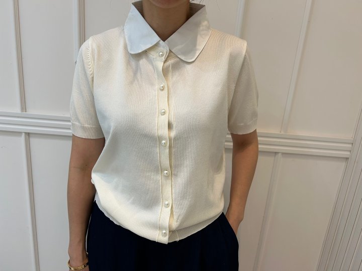 Pearls room - Korean Women Fashion - #vintagekidsstyle - Pearl Collar Knit Cardigan - 9